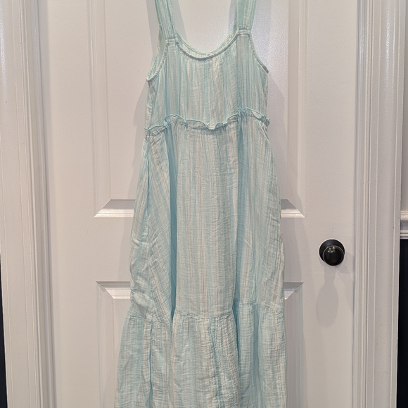 100% Cotton Blue & White Striped Tiered Maxi Sundress | Resort Wear Size 12 / 14 - Picture 3 of 7
